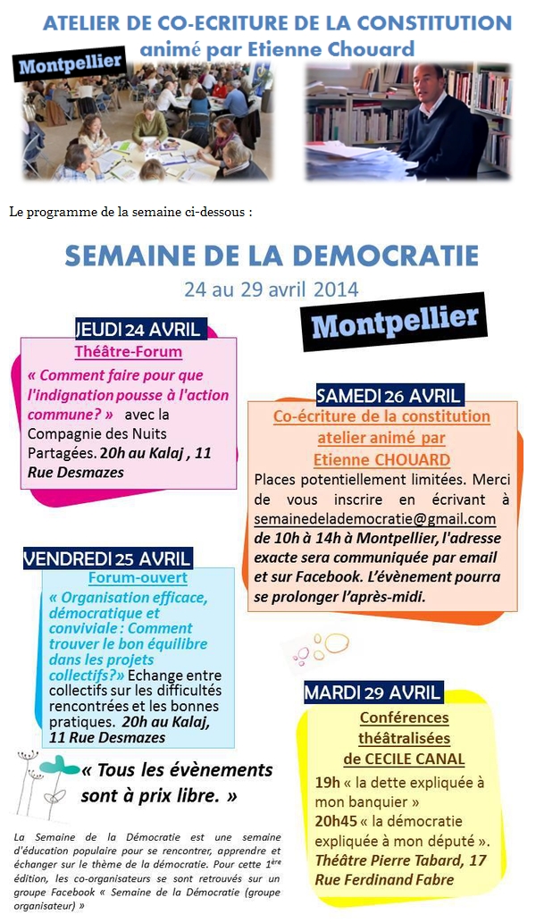Semaine de la démocratie à Montpellier : atelier constituant spécial « droit à l’information » samedi 26 avril 2014