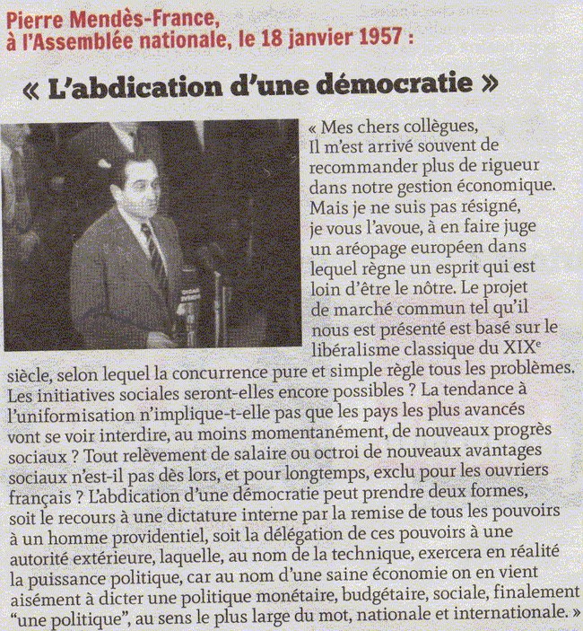 [Mémoire des luttes] Pierre Mendès-France (1957) : L’ « union européenne », L’ABDICATION D’UNE « DÉMOCRATIE »